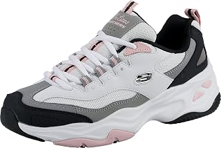 Skechers Femme D'Lites 4.0 Fresh Diva Trainers, White Leather Mesh Black Pink Trim, 37 EU
