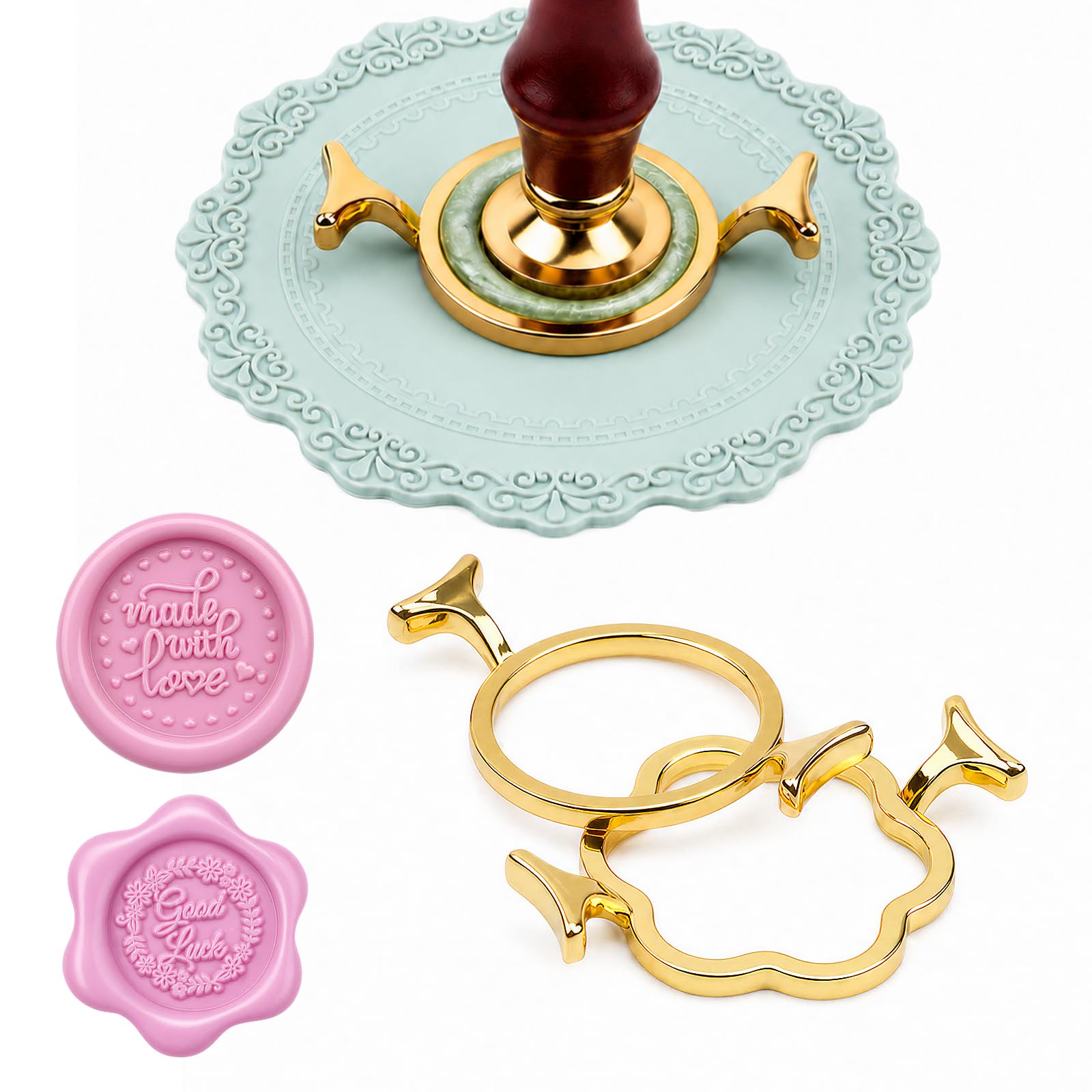 Ferrovista 2Pcs Circle & Plum Metal Wax Seal Molds with Silicone Mat | Wax Seal 