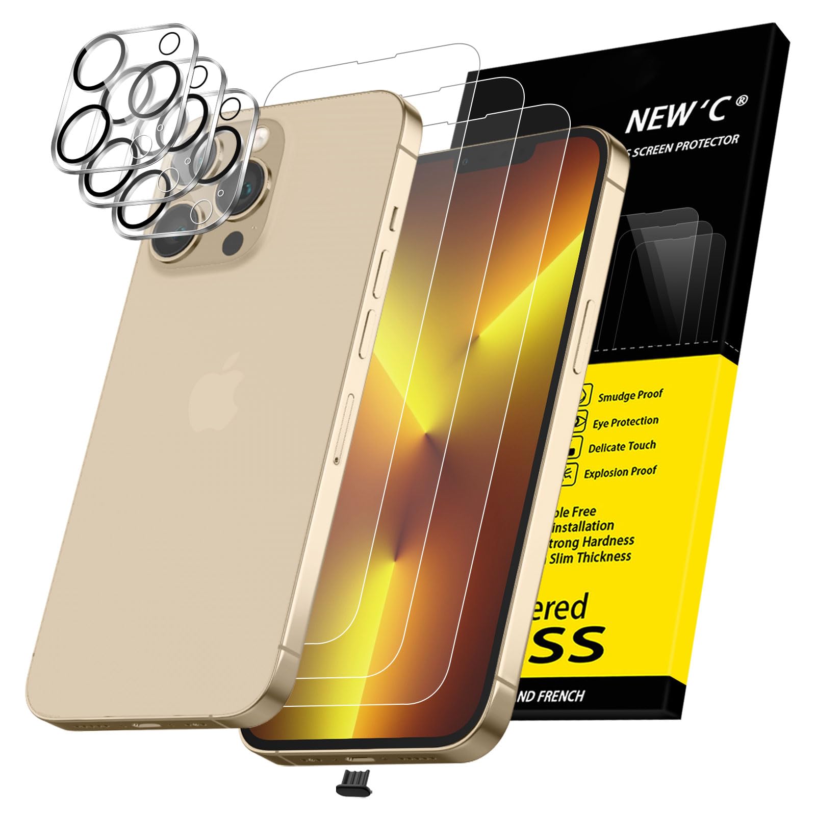 NEW'C Glass Film for iPhone 13 Pro Max + Camera Protection