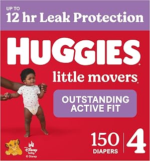 Huggies Size 4 Diapers, Little Movers Baby Diapers, Size 4 (22-37 lbs), 150 Count, Packaging May Vary