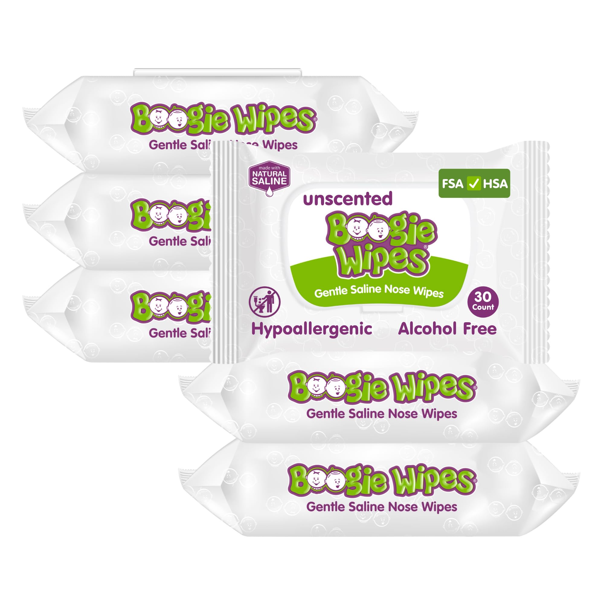 Boogie Wipes Gentle Saline Nose Wipes - 180 Count | Unscented, Hypoallergenic & 