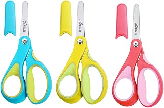 LIVINGO Left Handed Kids Scissors 5" Blunt Craft School Safety 3 Pack | Protective Blade Covers, Ages 4+, Lefty Handle Design, Comfortable Grip, Preschool Craft Activities