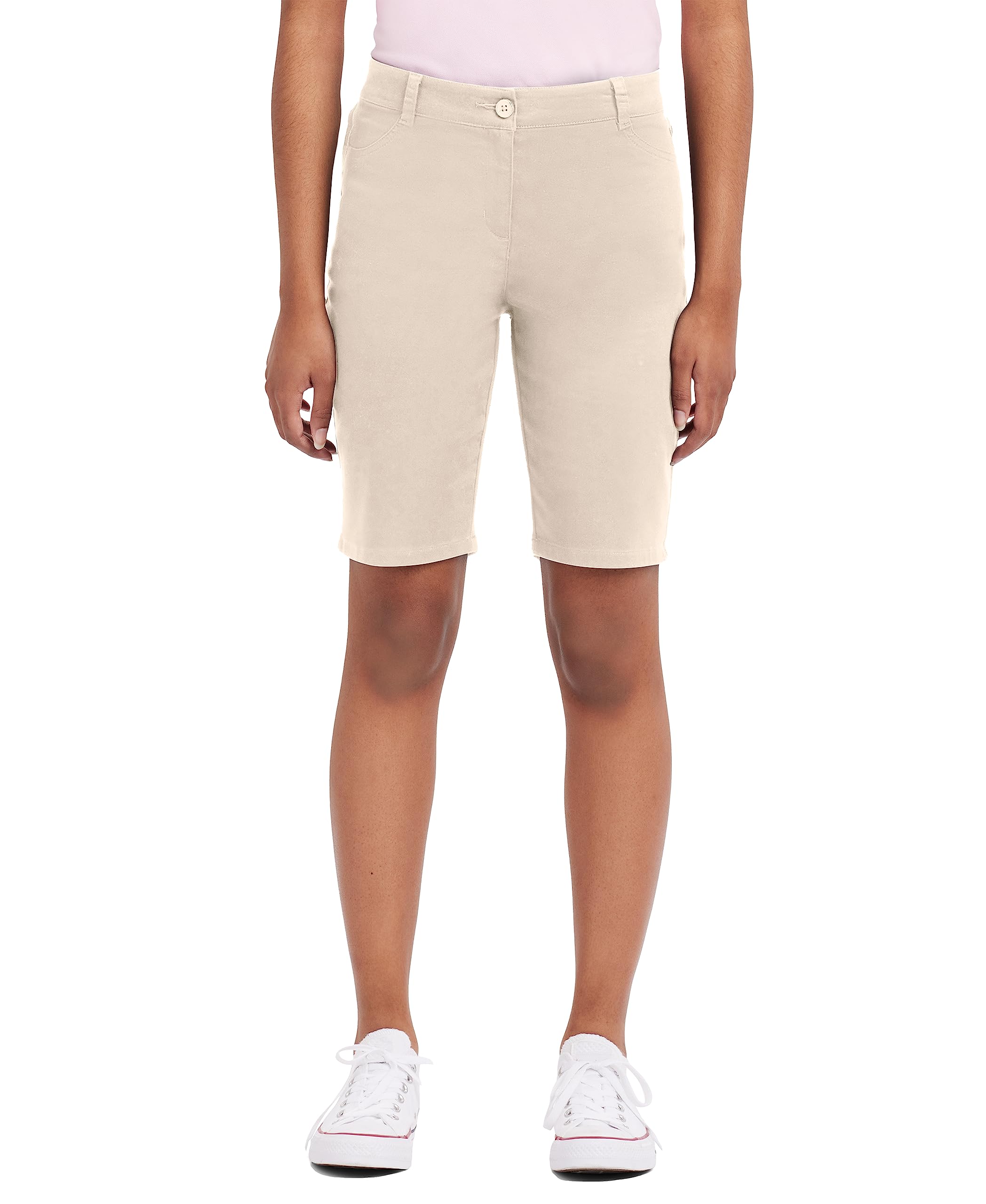 IZOD Uniform Bermuda Shorts, Skinny Style with Hook & Eye Closure, Stretch Twill