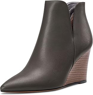 Saekcted Women's High Wedge Heel Closed Pointed Toe Ankle Boots Two-Piece Classic Slip-on Shoes