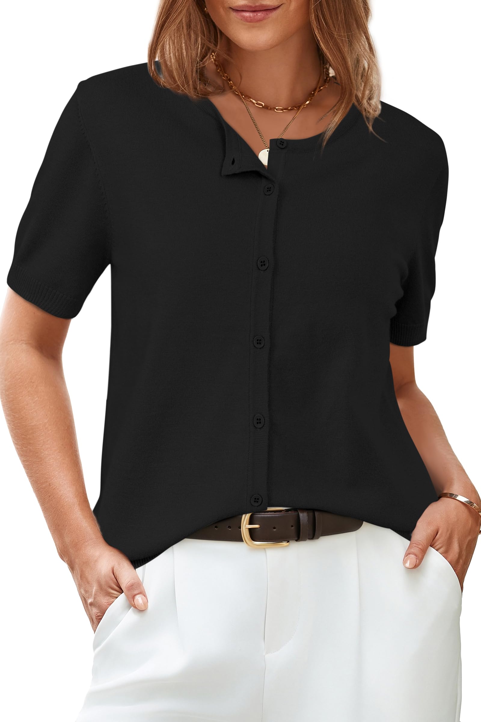 Arach&Cloz Womens Fashion Summer Short Sleeve Cropped Cardigan 2025 Spring Light