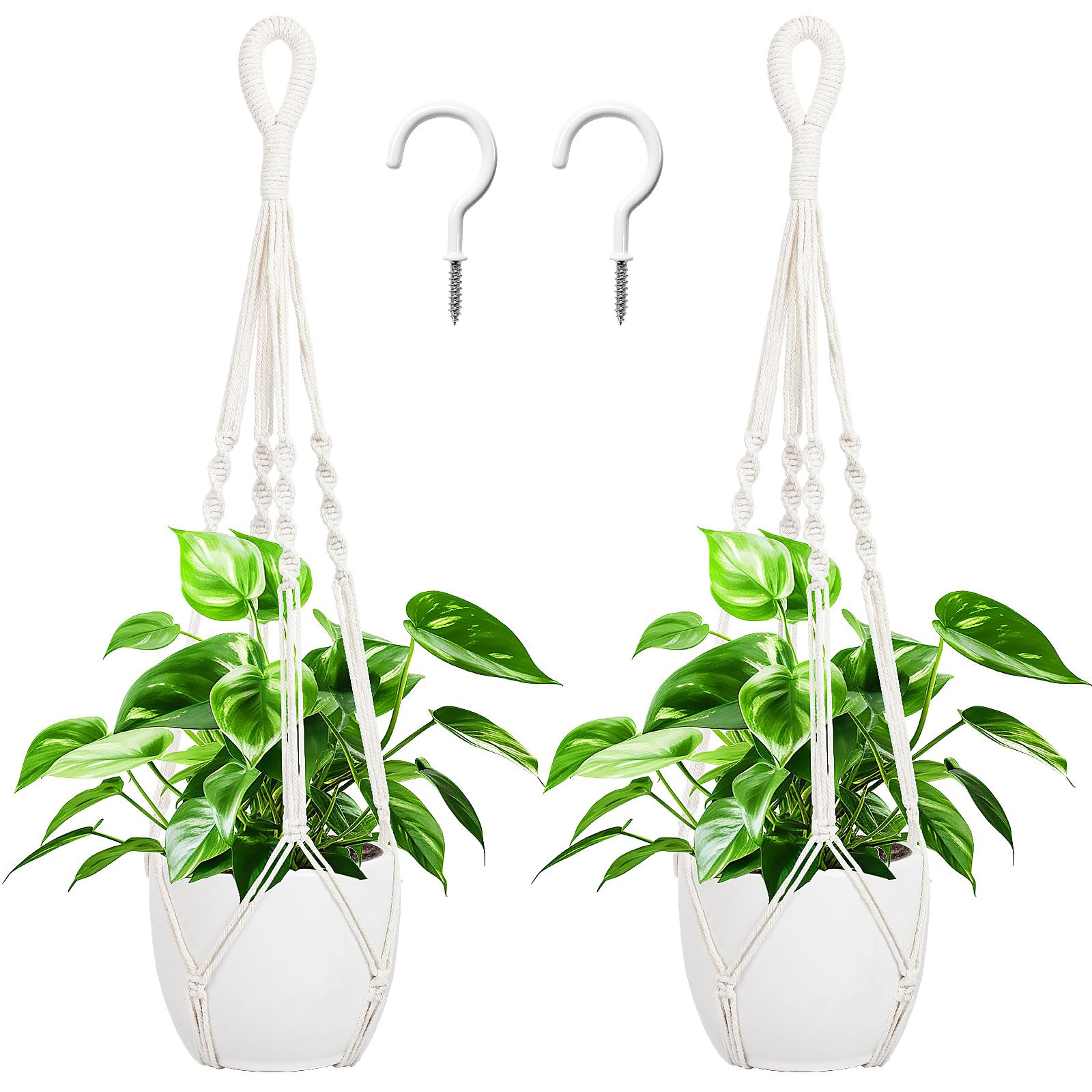 Augshy 27inch Macrame Plant Hanger, 2 Packs Plant Hangers with Hooks, Hanging Pl