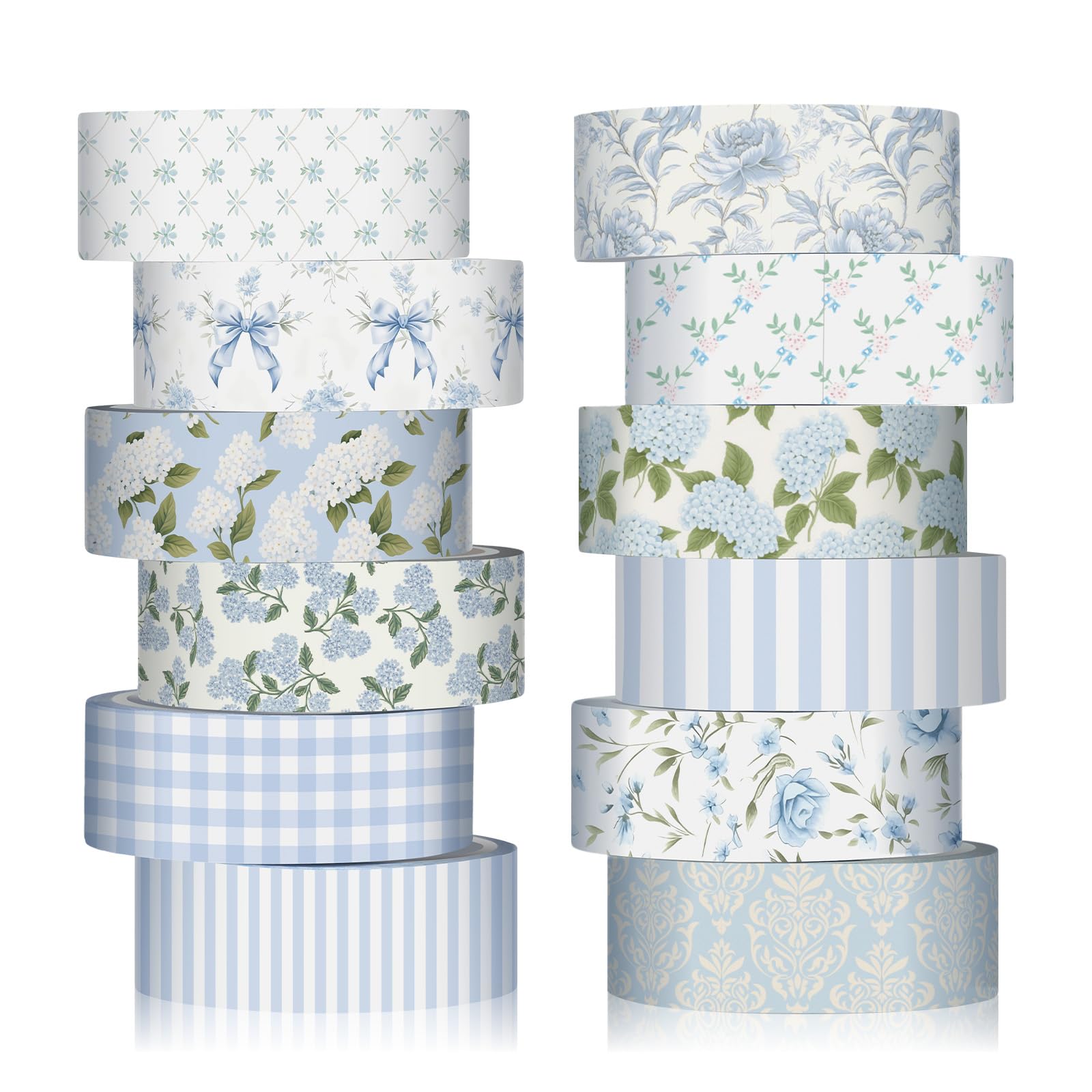 YooNotee 12 Rolls Floral Washi Tape Set,Dusty Blue,Rose and Hydrangea | Watercol