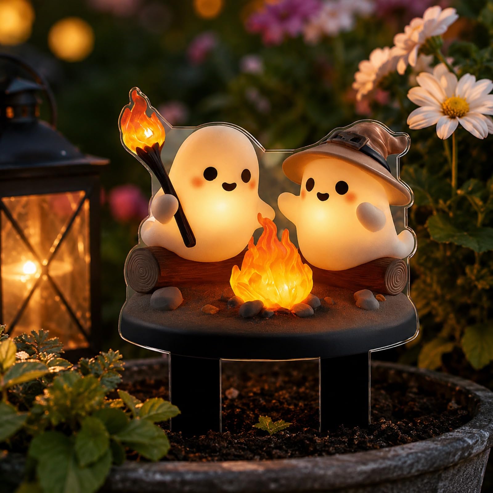 Joyful Face Bonfire Garden Stake, Pretty 2D Waterproof Acrylic Flat Floor Plate,