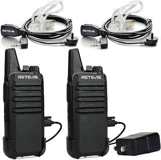 Retevis RT22 Walkie Talkies Long Range Rechargeable with Earpiece (2 Pack) | Slim & Lightweight 2 Way Radio For Camping & Hiking, Pocket-Friendly Antenna, Ready to Use, 10-Hour Battery, USB-C Charging