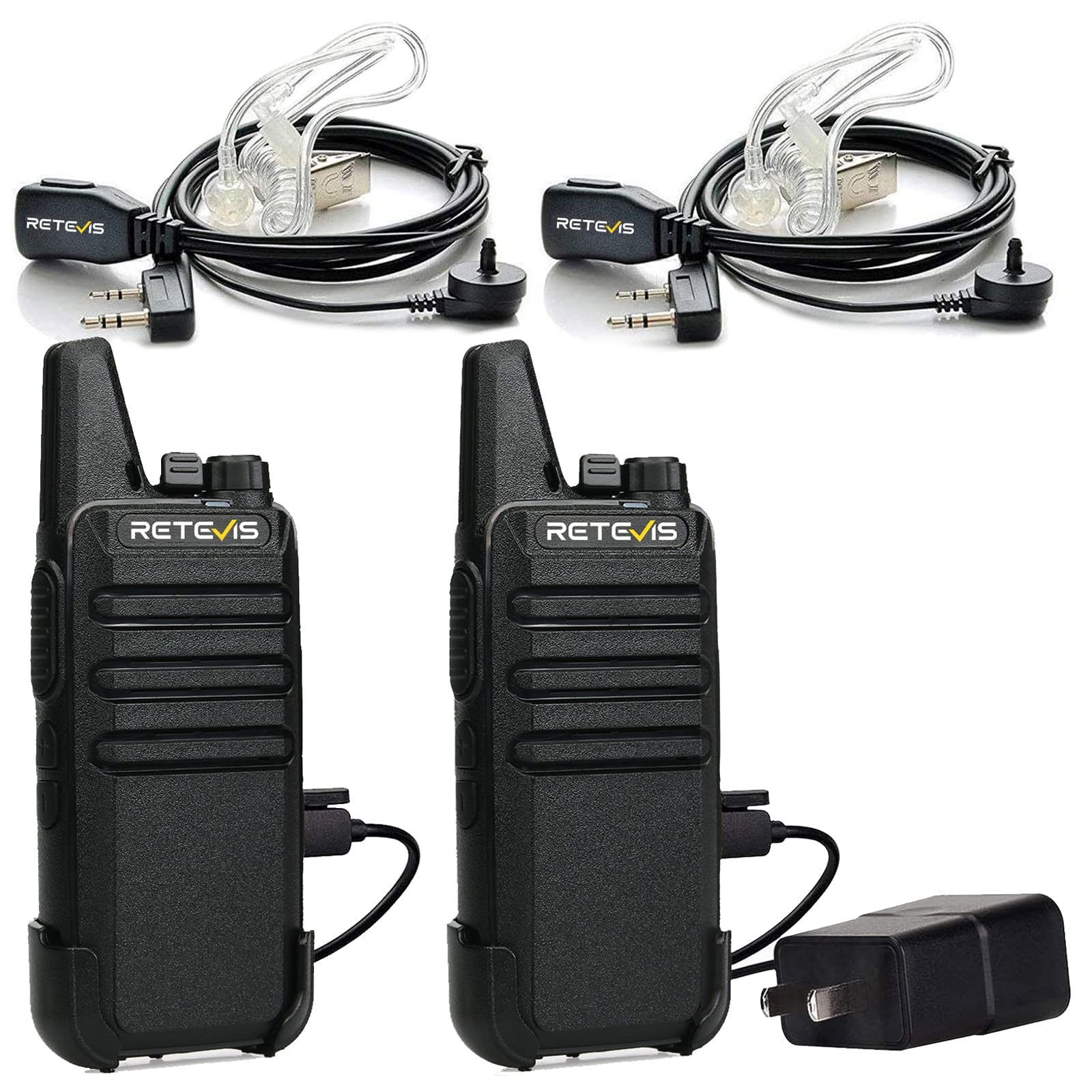 Retevis RT22 Walkie Talkies Long Range Rechargeable with Earpiece (2 Pack) | Sli