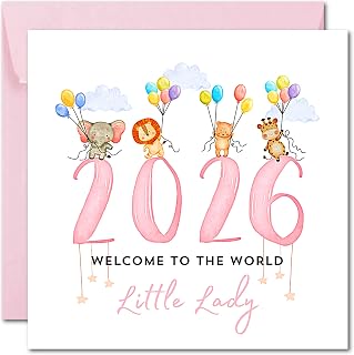 Printperfect - 2026 New Baby Card Baby Girl Welcome To The World - Baby Girl Cards - Newborn Card - Congratulations On Your New Baby - Niece/Goddaughter - Grandaughter - Girls - Born in 2026 (2026)