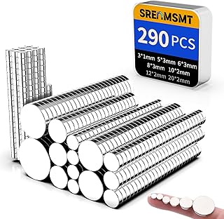 SRENMSMT Small Magnets, 7 Sizes Neodymium Magnets for Crafts, 290 Pack | Refrigerator Magnets, Rare Earth Magnet for 3D Printing, DIY, Whiteboard, Billboard in Home, Kitchen, Office, School