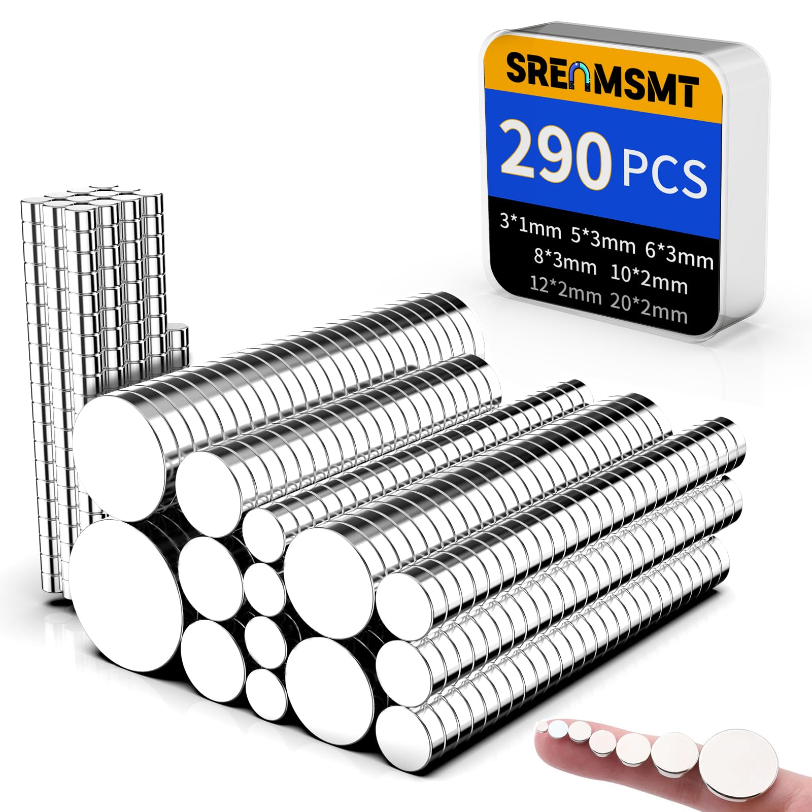 SRENMSMT Small Magnets, 7 Sizes Neodymium Magnets for Crafts, 290 Pack | Refrige
