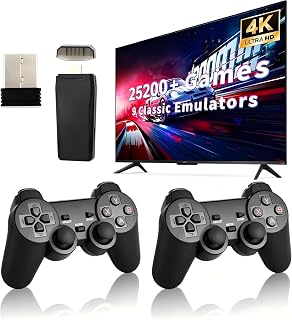 Retro Game Console, Wireless Retro Game Console, Built-in 9 Emulators, 4K HDMI Output, Dual 2.4GHz, Built-in 25200 Games, Plug and Play Video Games, Black