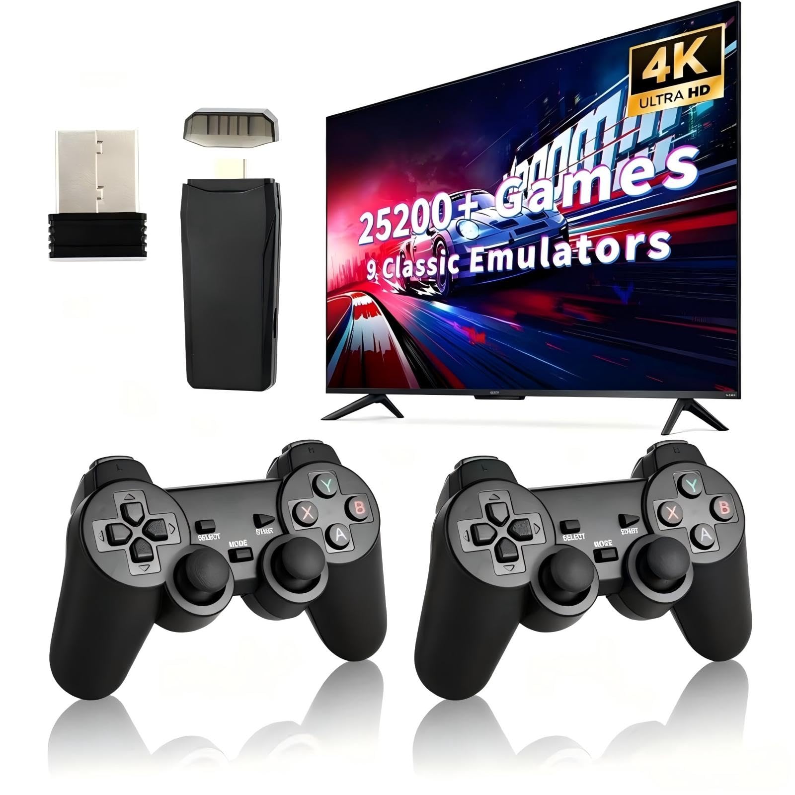 Retro Game Console, Wireless Retro Game Console, Built-in 9 Emulators, 4K HDMI O