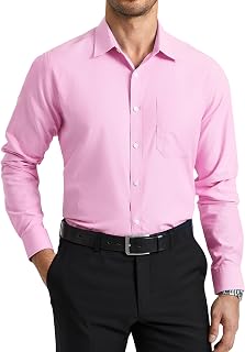 HISDERN Men's Shirt Long Sleeve Formal Business Shirts for Men Regular Fit Plain Casual Shirt Men's Shirts with Pocket S-4XL