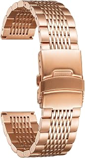BINLUN 18mm 20mm 22mm 24mm Stainless Steel Watch Band Replacement Watch Band for Men Women Stainless Steel Watch Band with Deployment Buckle, Silver, Black, Gold, Blue, Rose Gold