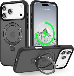 ELEPIK for iPhone 18 Pro/iPhone 17 Pro Case with Adjustable Ring Stand, [Compatible with MagSafe] [Wireless Charging Compatible] Military Grade Magnetic Protective Phone Cover, Black