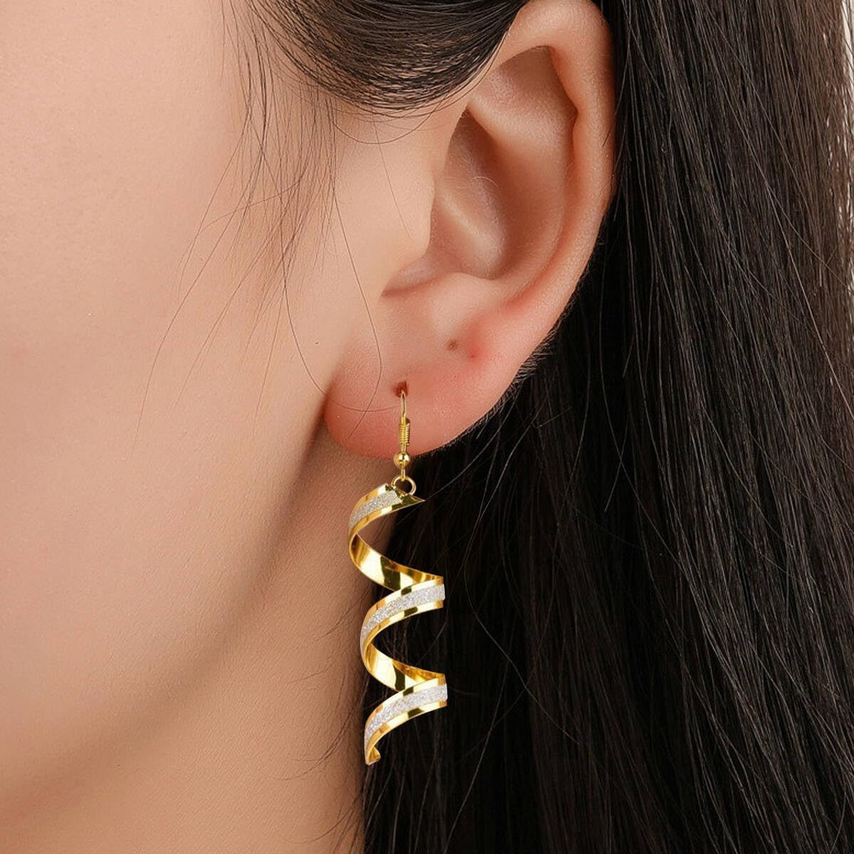 Spiral Drop Earrings for Women Delicate Shiny Gold Earrings Fashion Accessories 