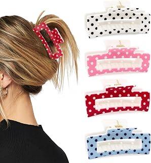 4Pcs Polka Dot Claw Clips for Women Girls Non Slip, Hollow Square Hair Accessories for Daily Party Hairstyle Gifts (White, Red, Light blue and Pink)