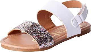 bebe Girls Sandals Open Toe Flats with Cushion and Glitter Straps
