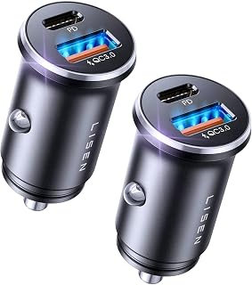 LISEN 12V Car Charger USB Adapter 2 Pack Cigarette Lighter USB Charger 69W | Fast Charge [All Metal] 24V Type-C Socket Mercedes Campervan Car Accessories Gadgets for Men iPhone 17 15 Samsung iPad Kindle
