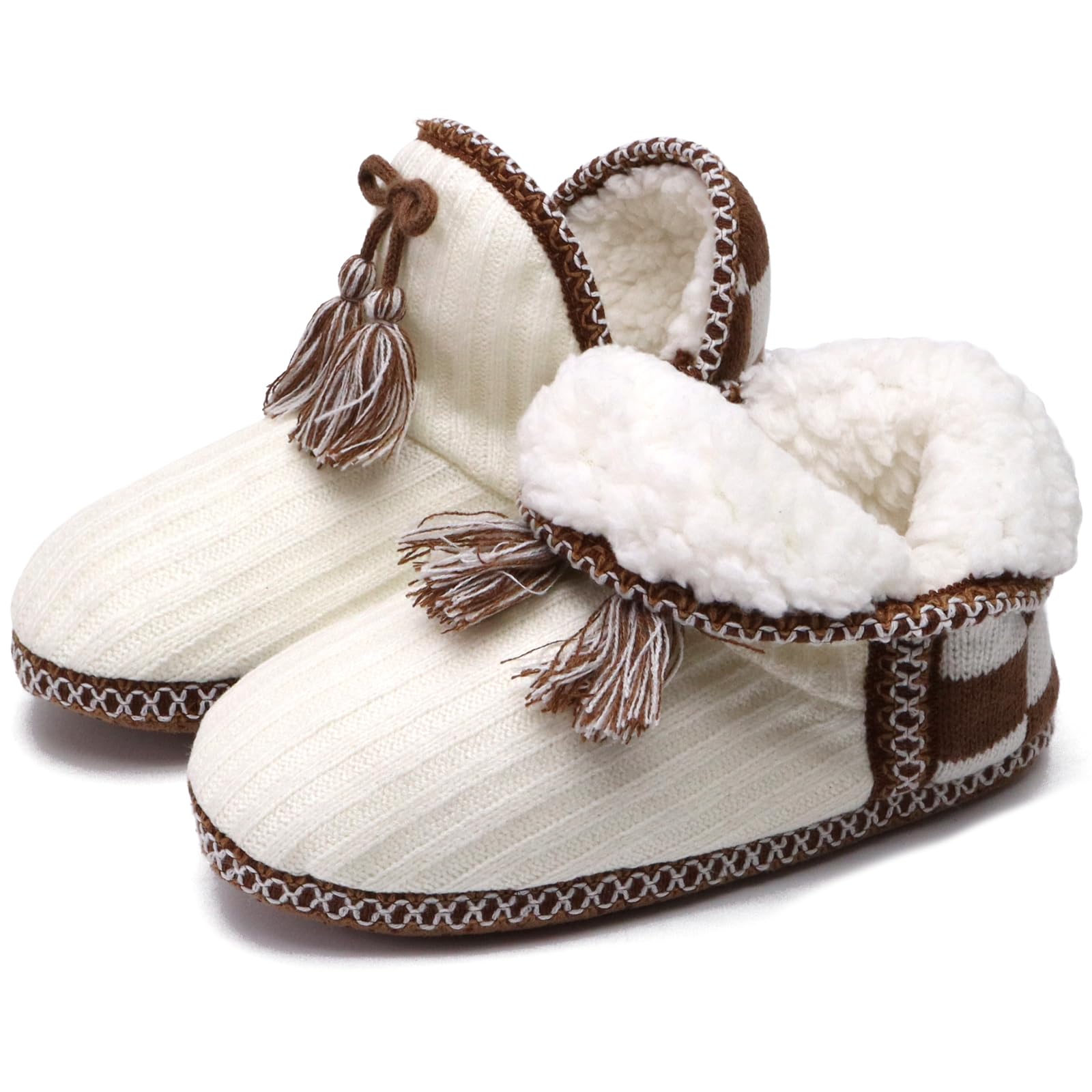 COFACE Cozy Women's Cottage with Pompom Warm Knitted Slippers Boot TPR Insoles I