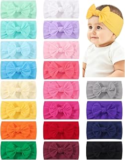 jollybows 20pcs Baby Headbands Baby Girls Bows Stretch Nylon Headbands | Soft Elastics Nylon Hairbands Handmade Baby Bows Hair Accessories for Newborn Girls Toddlers Infants Newborn