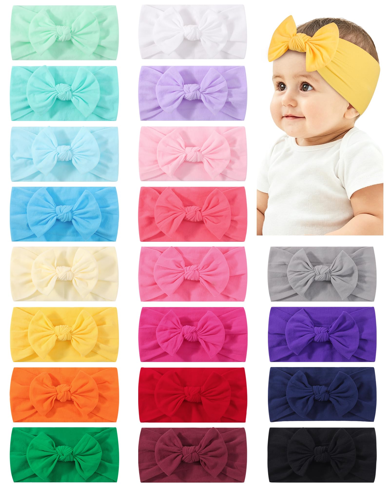 jollybows 20pcs Baby Headbands Baby Girls Bows Stretch Nylon Headbands | Soft El