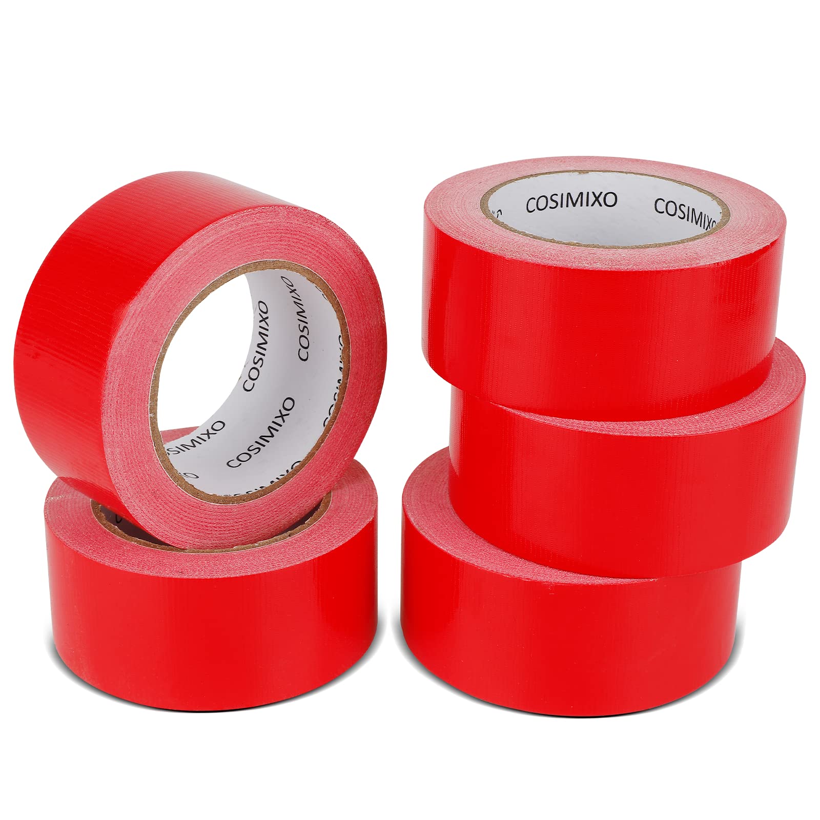 COSIMIXO 5-Pack Red Heavy Duty Duct Tape, 210mic X 2 inches x 30 Yards, Strong, 