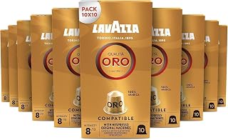 Lavazza, Gold Quality, 100 Aluminium Capsules, Fruity and Floral Notes, 100% Arabica, Intensity 8/13, Light Roasting, 10 Packs of 10 Capsules