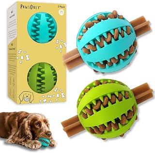 PawsOnly | Dog Treat Ball | Interactive Toy | Medium Blue & Green, 2 Pack