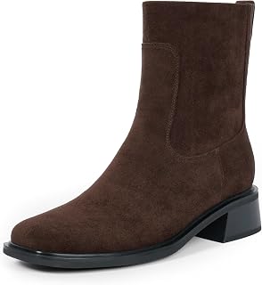 QIY Ankle Boots for Women Square Toe Low Heel Boots