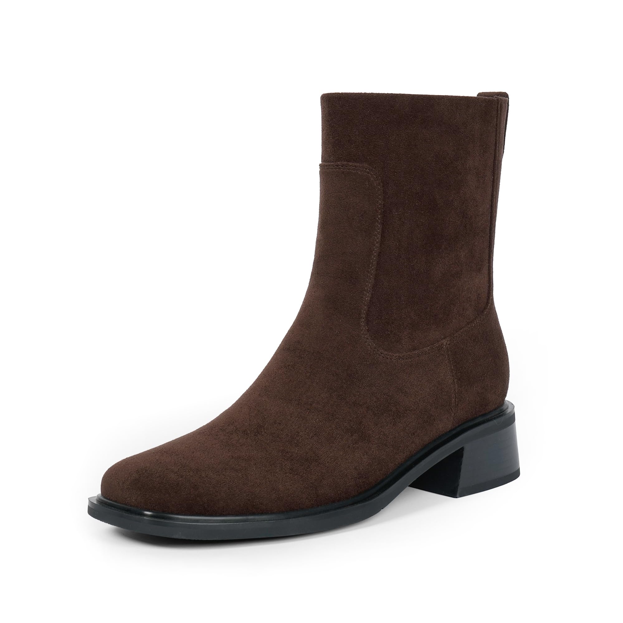 QIY Ankle Boots for Women Square Toe Low Heel Boots