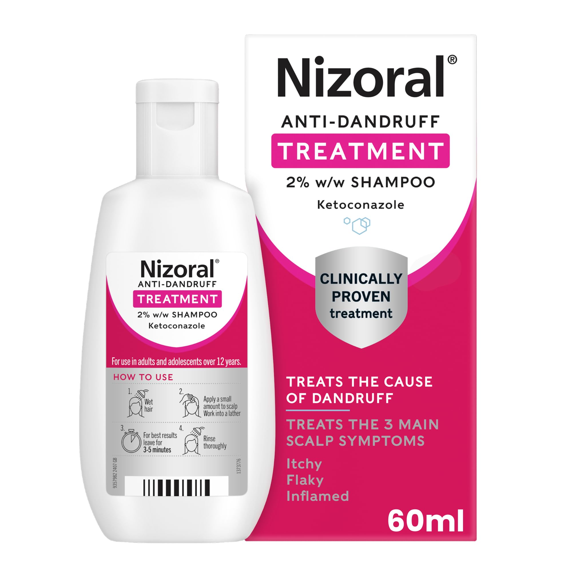 Nizoral Anti-Dandruff Treatment Shampoo with Ketoconazole, 1 x 60ml | Treats and