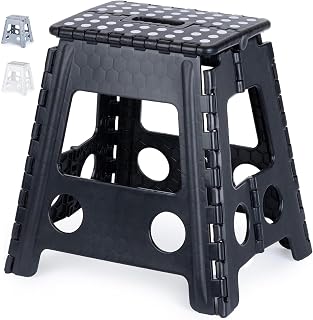 LIVIVO Folding Step Stool – Compact and Lightweight Two Tier Anti Slip Stepping Stool - Folds Flat with Carry Handle for Easy Storage and Transport