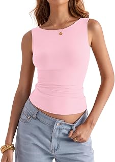 Eachyes Womens Boat Neck Tank Tops Summer Casual Sleeveless Slim Fit Shirts