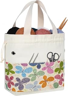 TOGETRUE Yarn Bag, Knitting Crochet Tote Bag, Yarn Storage Bags Organizer, Crochet bags for Crocheting Project, Store Skein Ball, Short Knitting Needle (Large, Butterfly)