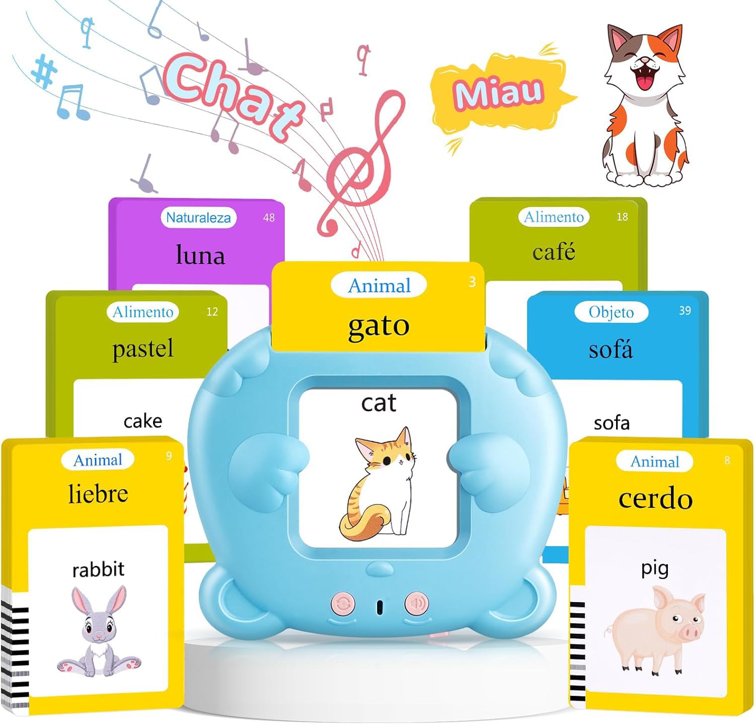 Spanish & English Talking Flash Cards for Toddler, Bilingual Flash Cards Learnin
