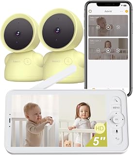 ARENTI Baby Monitor with 2 Cameras, 2K/3MP WiFi 6 Camera and Audio, 5-inch Wireless Screen, Smartphone App, Super Night Vision, Crying Detection, Auto Tracking, Temp&amp;Humidity Sensor(Green)