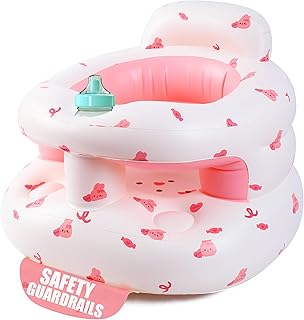 Upgraded Inflatable Baby Seat 3-36 Months, Baby Chair Sit Me Up Floor Seat | Clip to Table Leg. No Tipping. + Front Guard Anti-Tip, Back Support for Infants Learning to Sit Up Portable Built-in Air Pump