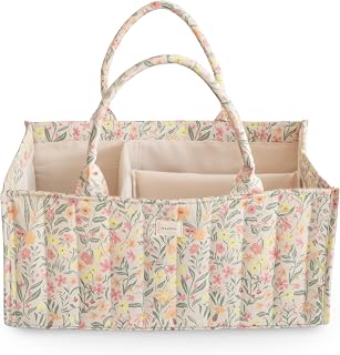 mushie Baby Diaper Caddy | Newborn Essentials Organizer (Pastel Blooms)