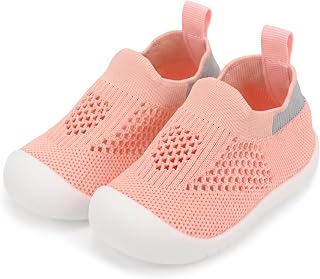 Wareet Baby First Walking Shoes Boys Girls Non-Slip Shoes Mesh Breathable Lightweight Trainers Toddler Prewalkers Soft Rubber Casual Sneakers for Indoor Outdoor