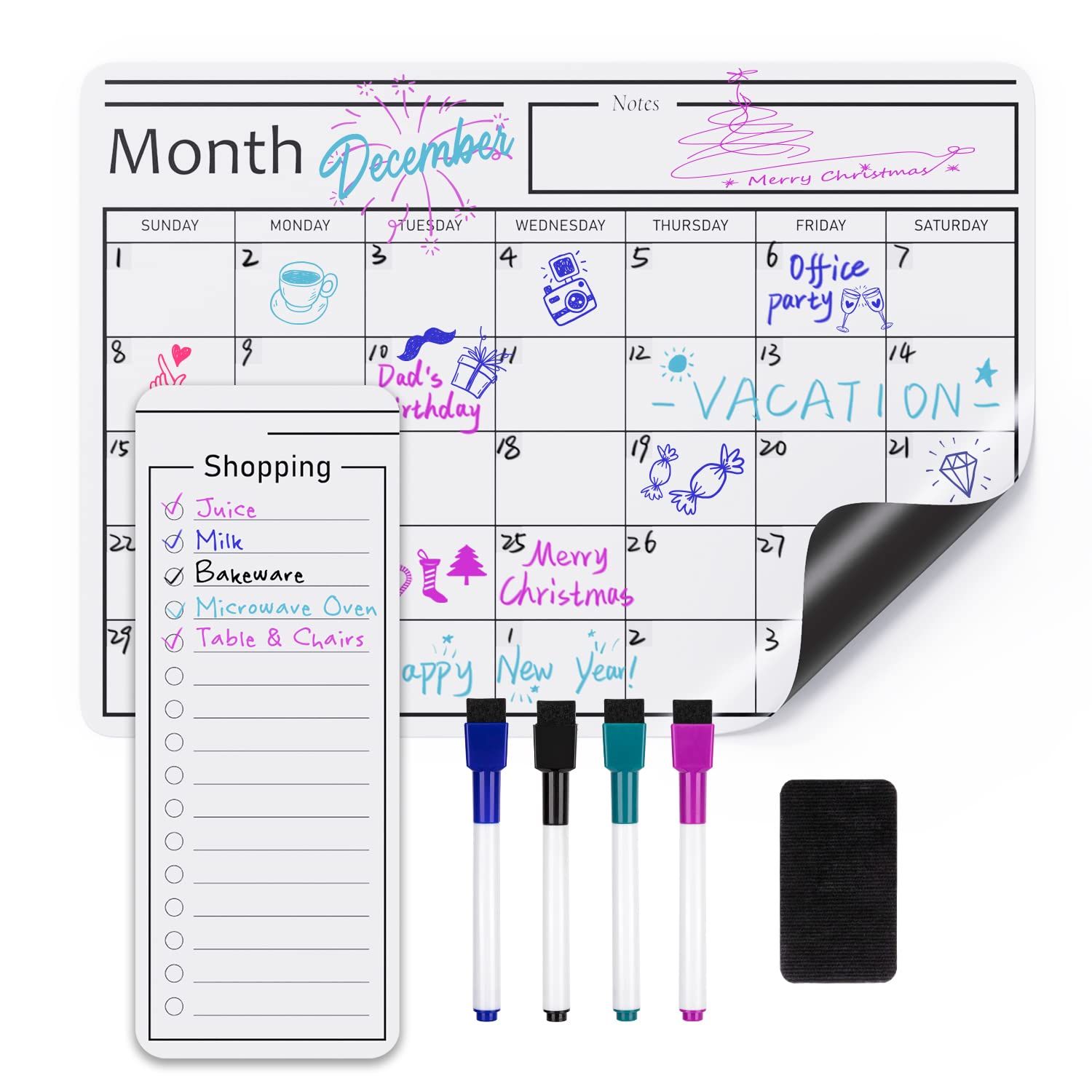 Amazon Basics Magnetic Dry Erase Whiteboard Calendar for Fridge, Easy to Clean, 