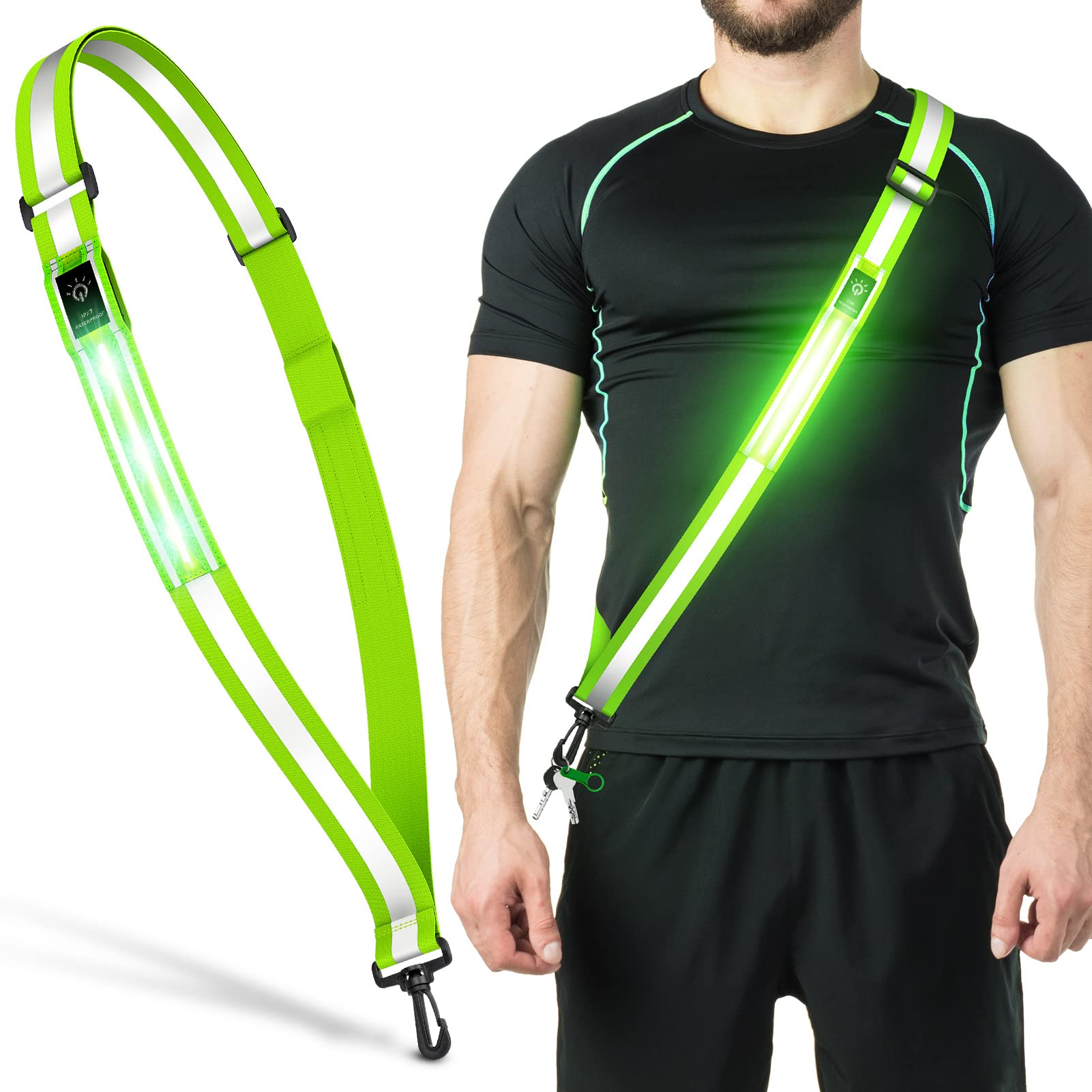 LED Reflective Belt Sash Walking Gear,Safety Lights for Walkers at Night,High Vi