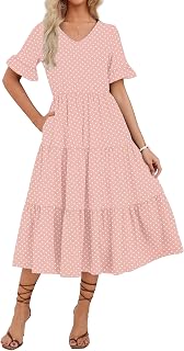 Zeagoo Women's Summer Dress Casual V-Neck Floral Short Sleeve Ruffle Beach Dress with Pockets