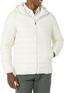 Amazon Essentials Men's Lightweight Down Jacket with Hood Waterproof and Foldable