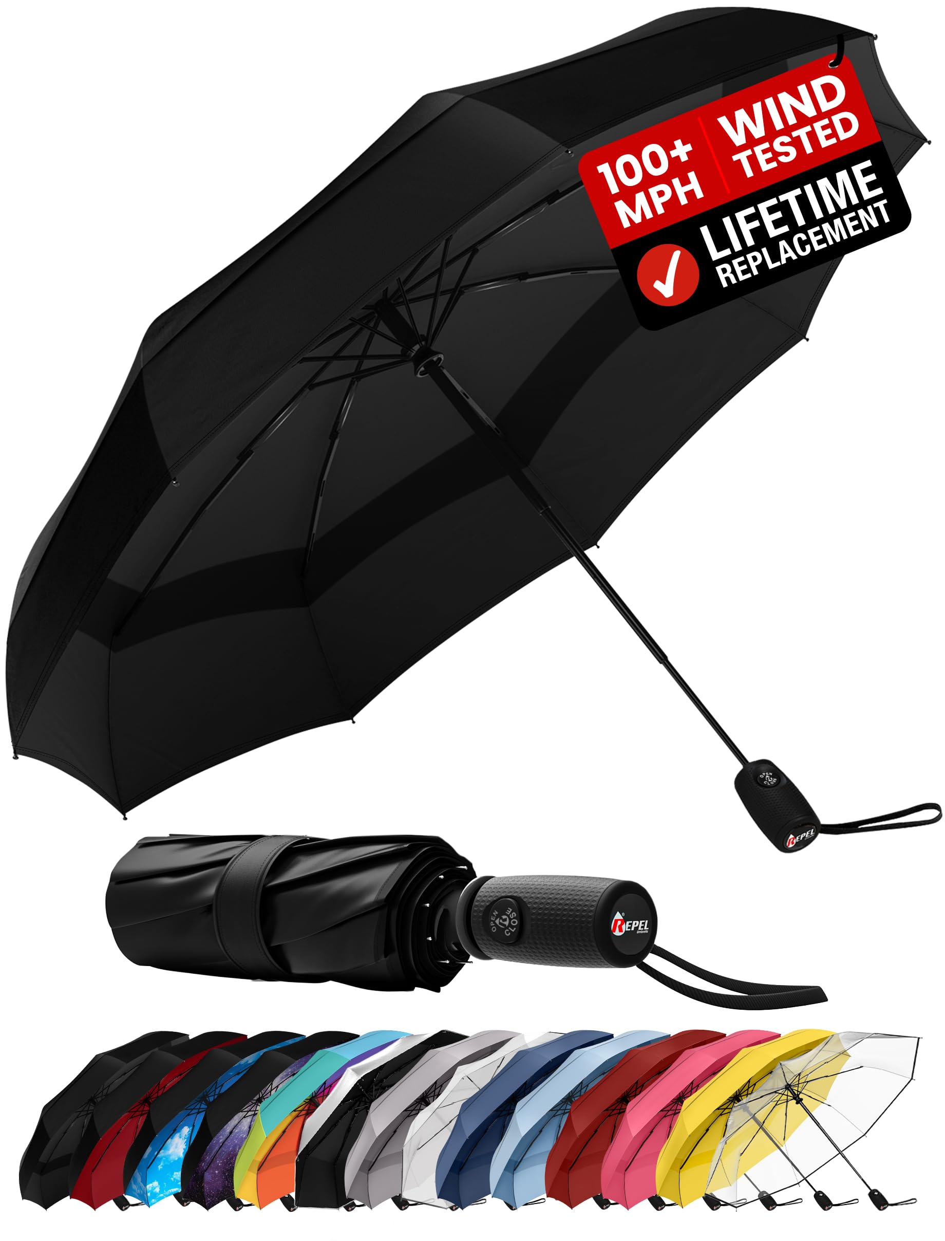 Windproof Travel Umbrella - Compact & Withstands Winds up to 100MPH, Strongest P