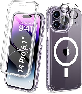 Magnetic for iPhone 14 Pro Case Built-in Screen Protector, Clear