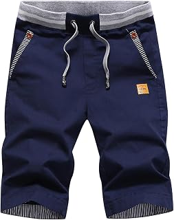 JustSun Mens Summers Cotton Casual Shorts Elastic Waist Pockets